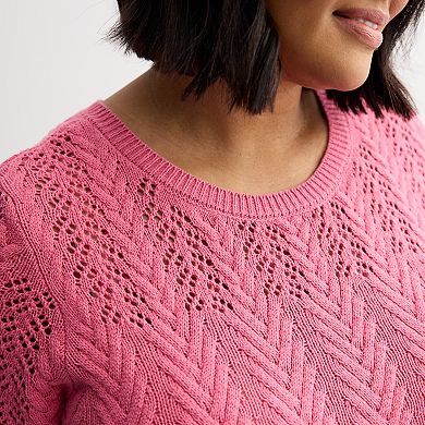 Plus Size Croft & Barrow® Pointelle Cable Yoke Pullover Sweater