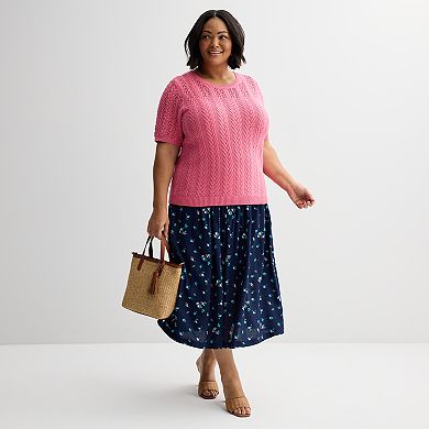 Plus Size Croft & Barrow® Pointelle Cable Yoke Pullover Sweater
