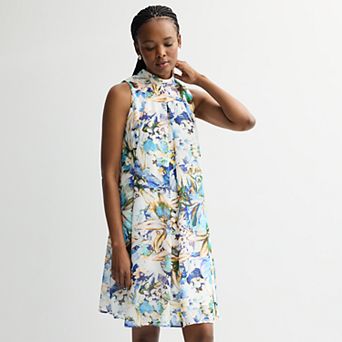 Women's Robbie Bee Mock Neck Chiffon Dress