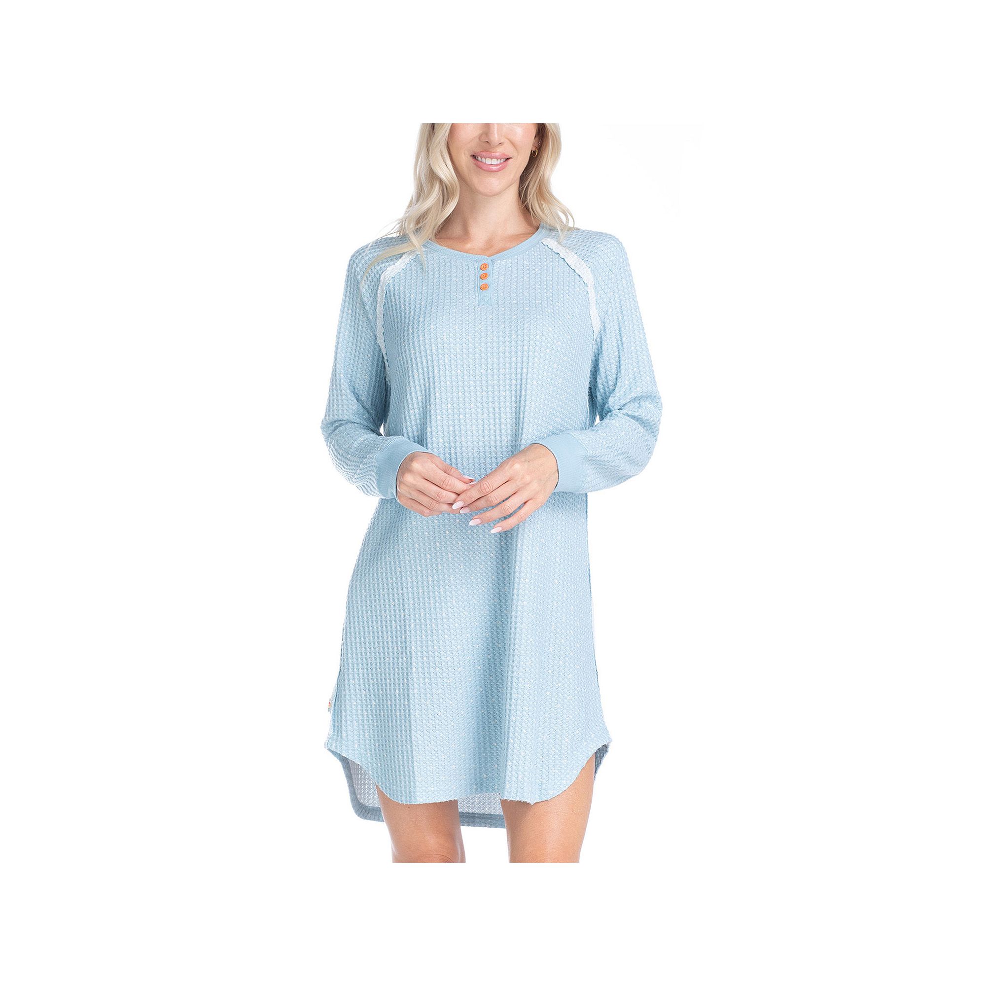 Womens Ocean Pacific® Waffle Thermal Sleepshirt, Size: Small, White Dot