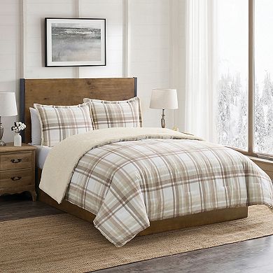 VCNY Home Plaid Brushed Cotton Flannel & Sherpa Comforter Set with Shams