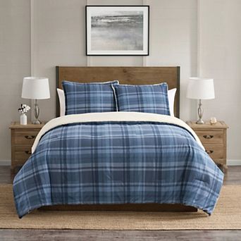 VCNY Home Plaid Brushed Cotton Flannel & Sherpa Comforter Set with Shams