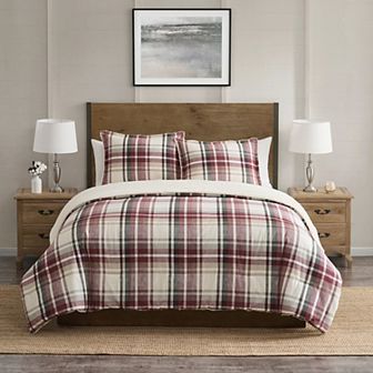 VCNY Home Plaid Brushed Cotton Flannel & Sherpa Comforter Set with Shams