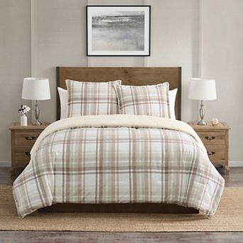 VCNY Home Plaid Brushed Cotton Flannel & Sherpa Comforter Set with Shams