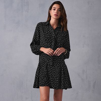 SALE！ ♪Polka Dot Long Sleeveシャツドレス Zara adorable mid length polka dot long sleeve fit & flare