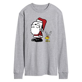 Men's Peanuts Santa Snoopy & Woodstock Long Sleeve Graphic Tee