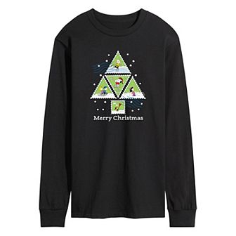 Men's Peanuts Christmas Tree Stamps Long Sleeve Graphic Tee