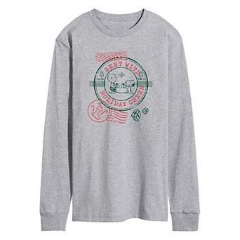 Men's Peanuts Sent With Holiday Cheer Stamp Long Sleeve Graphic Tee