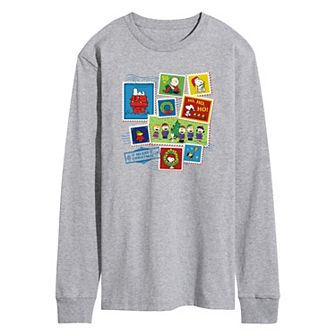 Men's Peanuts Christmas Stamp Collage Long Sleeve Graphic Tee