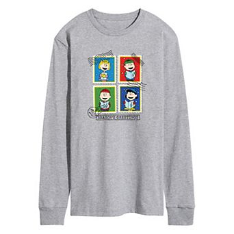 Men's Peanuts Seasons Greetings Stamps Long Sleeve Graphic Tee