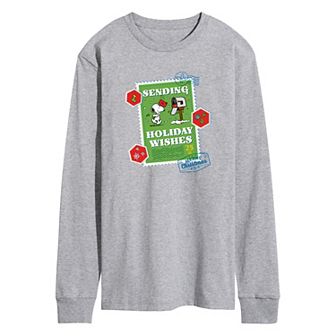 Men's Peanuts Sending Holiday Wishes Long Sleeve Graphic Tee