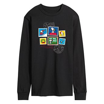 Men's Peanuts Snoopy & Woodstock Holiday Stamp Long Sleeve Graphic Tee