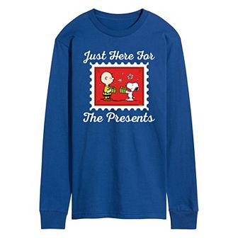 Men's Peanuts Just Here For The Presents Long Sleeve Graphic Tee