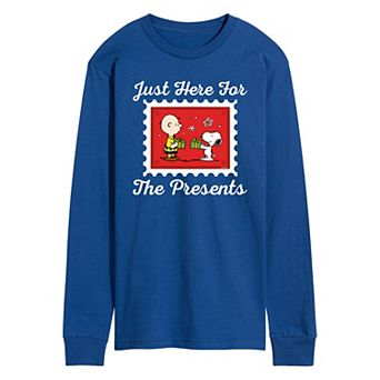 Men's Peanuts Just Here For The Presents Long Sleeve Graphic Tee