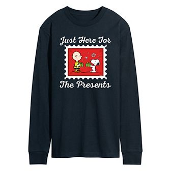 Men's Peanuts Just Here For The Presents Long Sleeve Graphic Tee