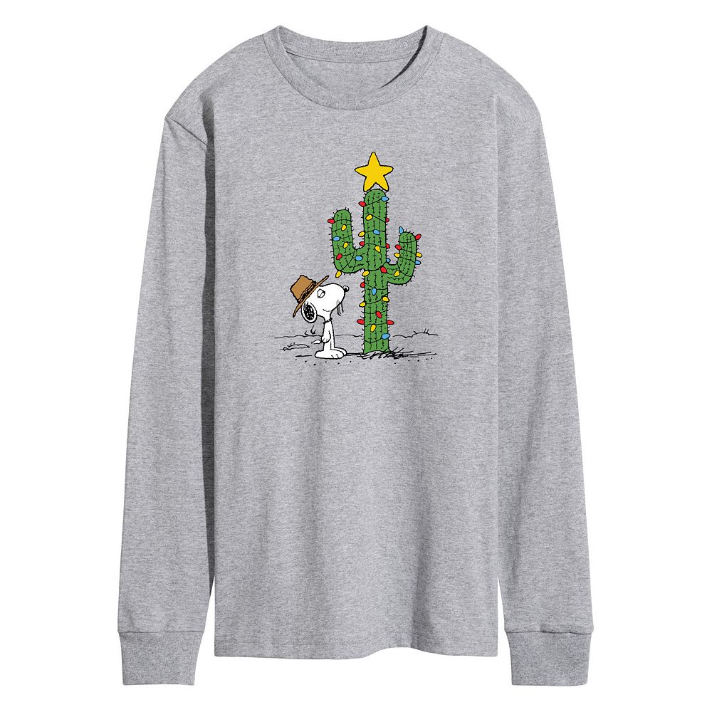 Men's Peanuts Spike Joe Cactus Christmas Long Sleeve Graphic Tee, Size: Large, Heather Gray