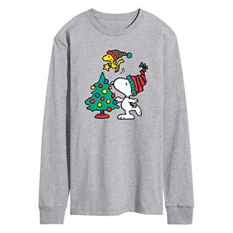 Men's Peanuts Snoopy & Woodstock Tree Long Sleeve Graphic Tee