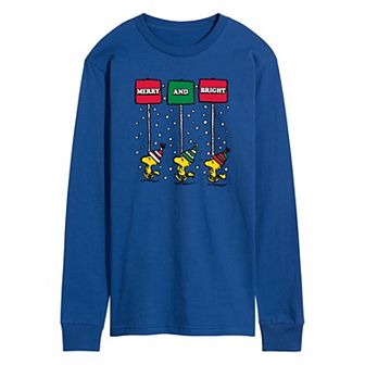 Men's Peanuts Woodstock Merry & Bright Long Sleeve Graphic Tee