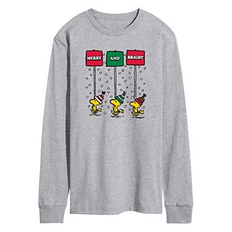 Men's Peanuts Woodstock Merry & Bright Long Sleeve Graphic Tee
