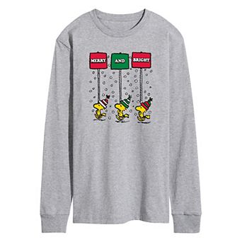 Men's Peanuts Woodstock Merry & Bright Long Sleeve Graphic Tee