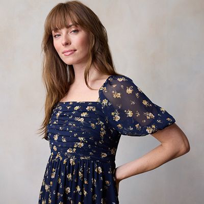 lauren conrad pleated neck dress Plus Size LC Lauren Conrad Square Neck Pleated Bodice Midi Dress