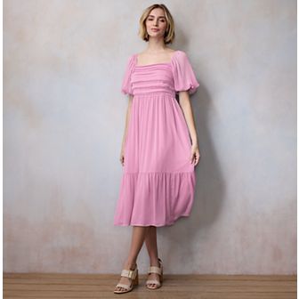 Petite LC Lauren Conrad Square Neck Pleated Bodice Midi Dress