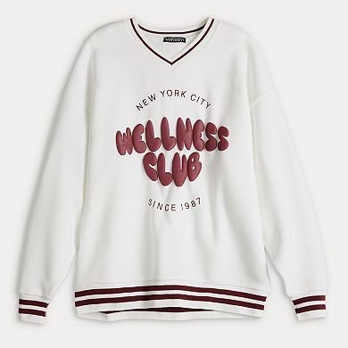 Juniors' Harper & Ivy Oversized Fleece V-Neck Sweatshirt