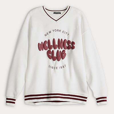 売れ筋商品|||ルーカ カットソー トップス レディース Juniors' Ivy League Fleece Crewneck Sweatshirt Pineneedle Juniors' Harper & Ivy Oversized Fleece V-Neck Sweatshirt