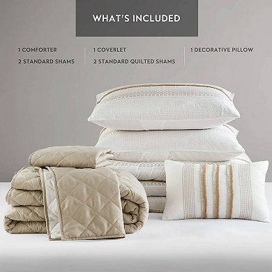 Madison Park Bianca 7-Piece Stripe Comforter and Quilt Set