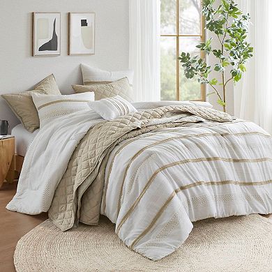 Madison Park Bianca 7-Piece Stripe Comforter and Quilt Set