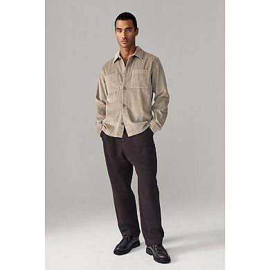 Men Beige Corduroy Side Pocket Shacket