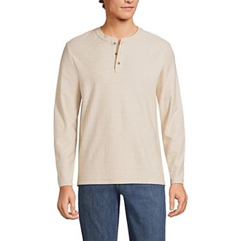 Men's Lands' End Long Sleeve Textured Herringbone Henley Shirt