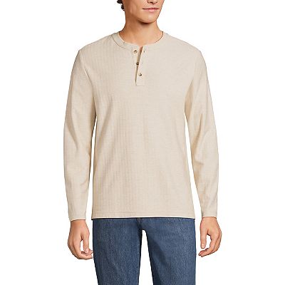 Men s Lands End Long Sleeve Textured Herringbone Henley Shirt