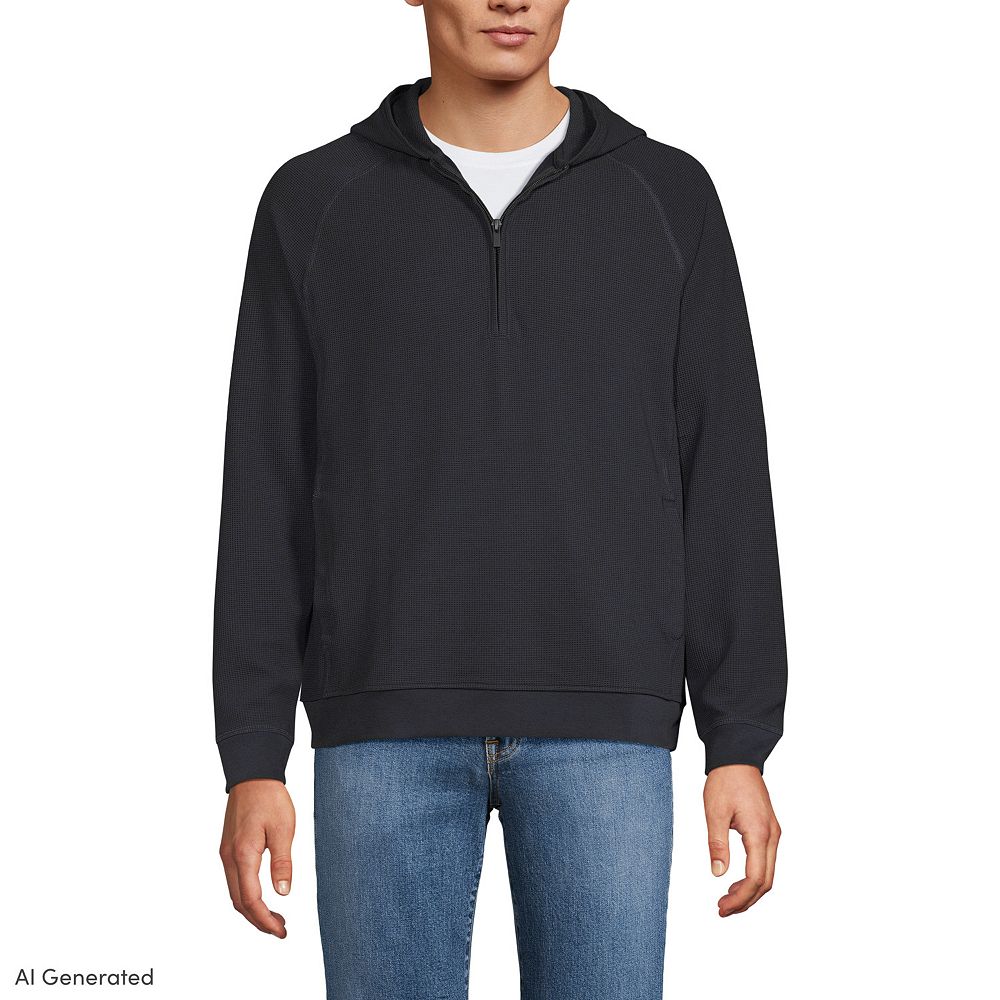 Men's Lands' End Long Sleeve Waffle Quarter Zip Hoodie