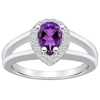 Alyson Layne 10k White Gold Pear Shape Gemstone 1/6 Carat T.W. Diamond Halo Ring
