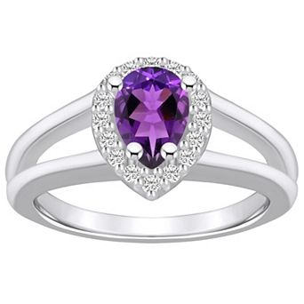 Alyson Layne 10k White Gold Pear Shape Gemstone 1/6 Carat T.W. Diamond Halo Ring