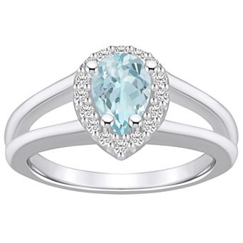 Alyson Layne 10k White Gold Pear Shape Gemstone 1/6 Carat T.W. Diamond Halo Ring