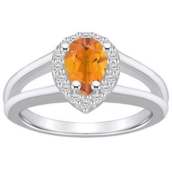 Alyson Layne 10k White Gold Pear Shape Gemstone 1/6 Carat T.W. Diamond Halo Ring