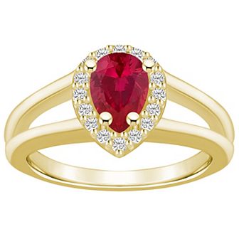 Alyson Layne 10k Gold Pear Shape Gemstone 1/6 Carat T.W. Diamond Halo Ring