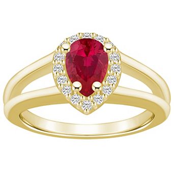 Alyson Layne 10k Gold Pear Shape Gemstone 1/6 Carat T.W. Diamond Halo Ring