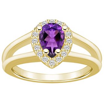 Alyson Layne 10k Gold Pear Shape Gemstone 1/6 Carat T.W. Diamond Halo Ring
