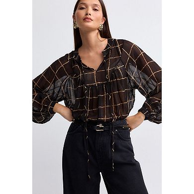 Women's NEXT Long Sleeve Metallic Tie Neck Blouse