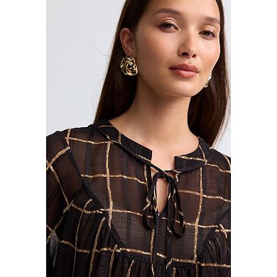 Women's NEXT Long Sleeve Metallic Tie Neck Blouse