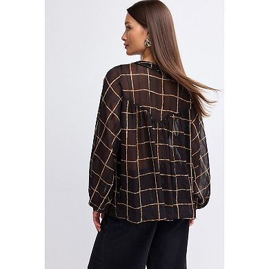 Women's NEXT Long Sleeve Metallic Tie Neck Blouse