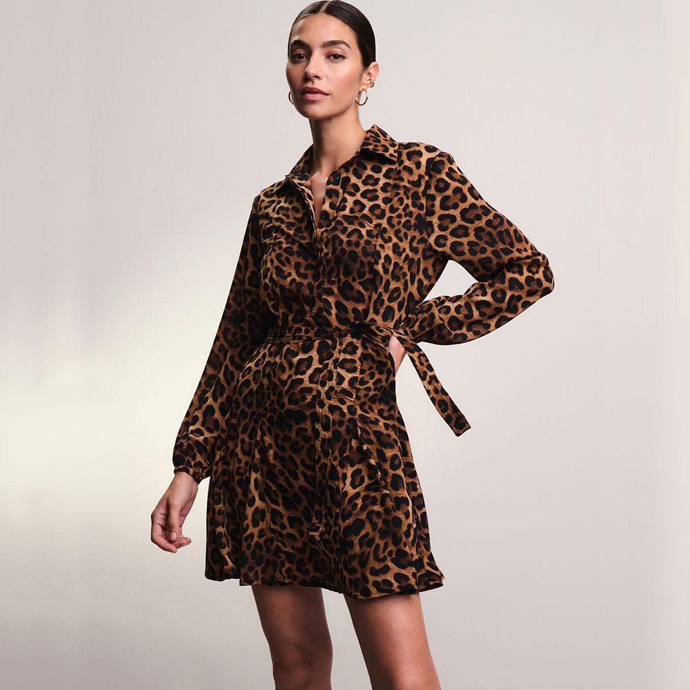 animal print shirt dress Brown Leopard Midaxi T-Shirt - 8 Animal print Contrast stripe trims Band collar Long sleeves with button cuffs Side slit at hem Concealed front button placket Concealed side zip The model is wearing a size 8 Measurements of Model Women's NEXT Animal Print Mini