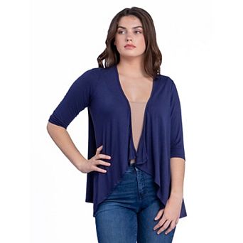 Women's 24Seven Comfort Apparel Elbow Length Sleeve Open Cardigan