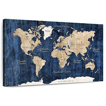 Wood Textured World Map Canvas Print