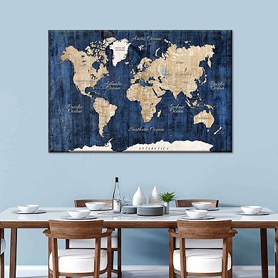 Wood Textured World Map Canvas Print