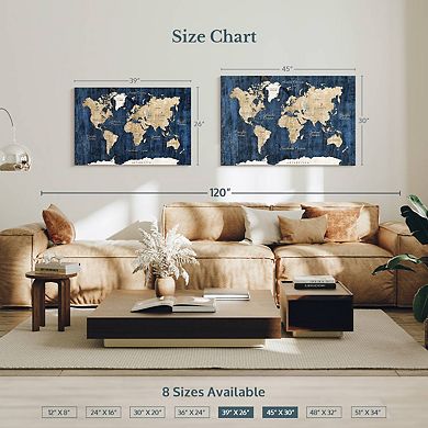 Wood Textured World Map Canvas Print