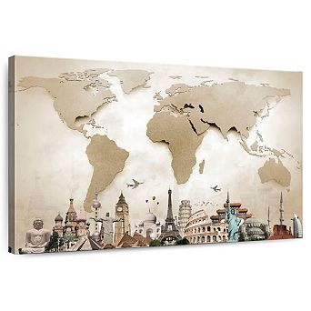 Neutral Steel World Map Canvas Print